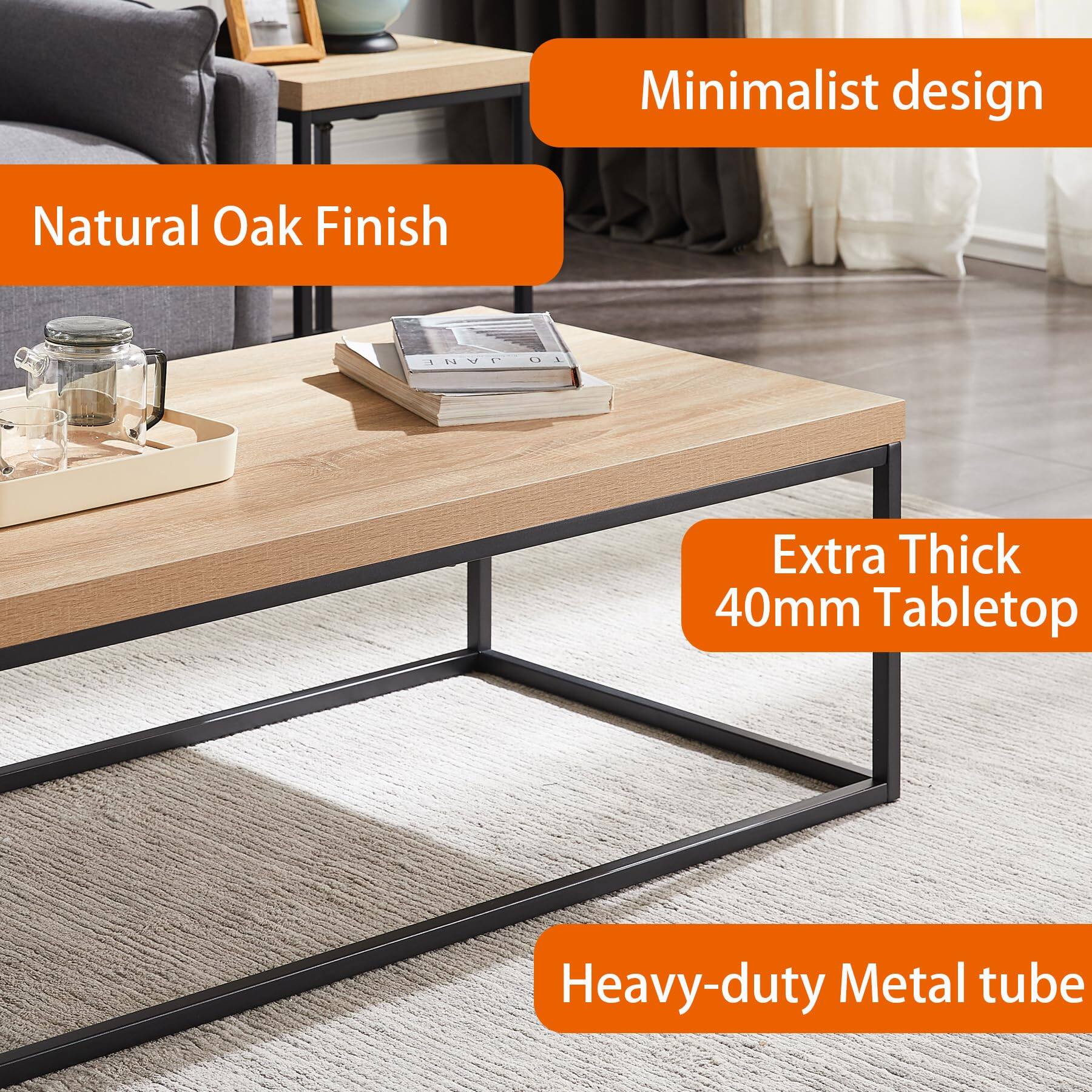 - Minimalist design
- Natural Oak Finish
- Extra Thick 40mm Tabletop
- Heavy-duty Metal tube