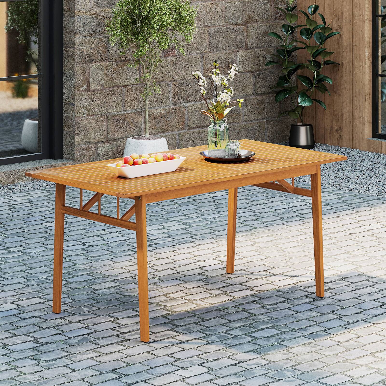 Alt View 1. Gymax - Gymax 63'' Acacia Wood Dining Table for 6 People Heavy-Duty Indoor Outdoor Wooden Table - Yellow.