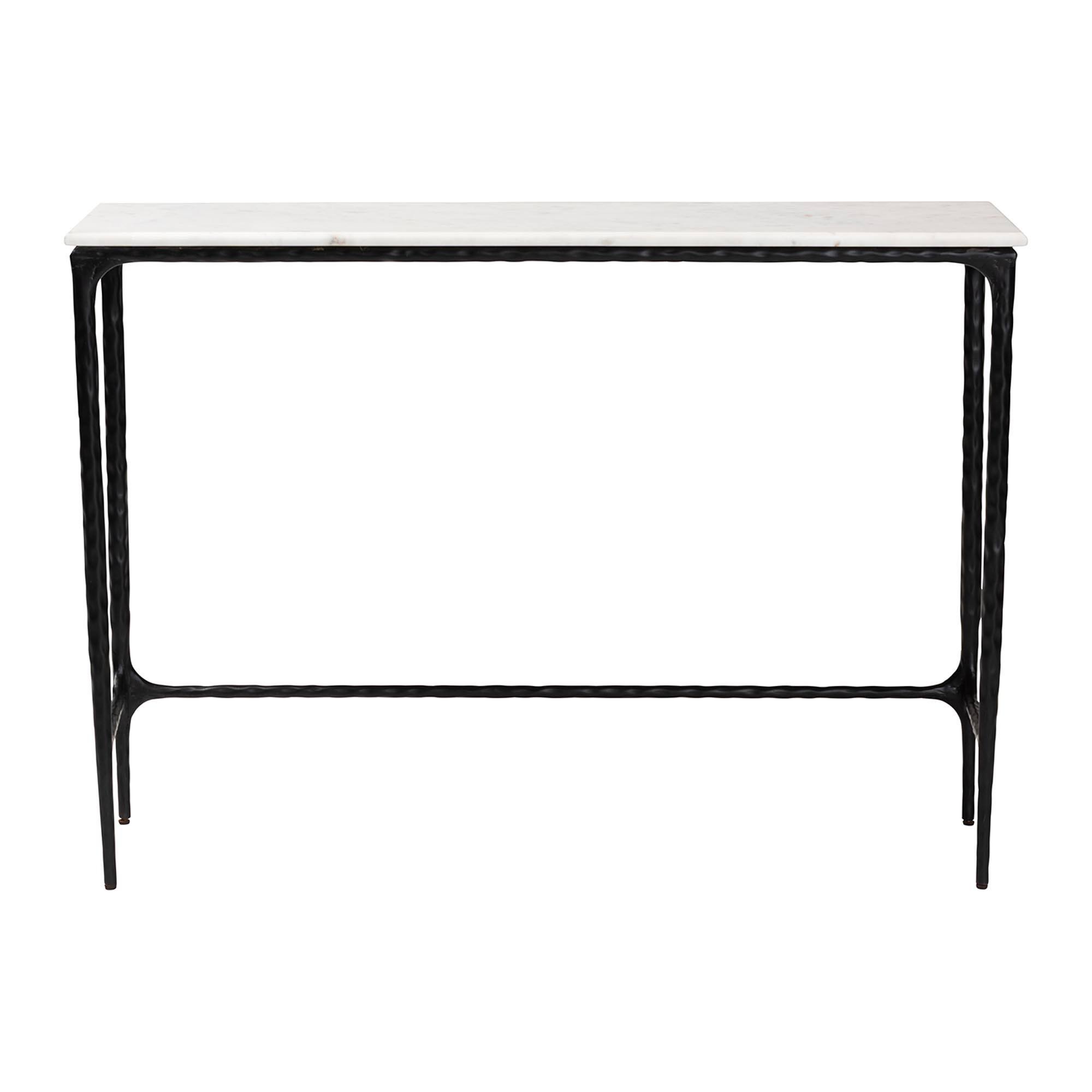 Back. Baxton Studio - Edsel Marble Console Table - Modern Rustic Accent Table with Hand-Forged Metal Frame, Rectangle - Marble White/Black.