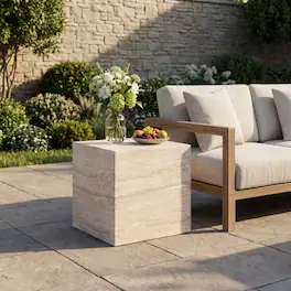 Whisen - Outdoor Square Travertine Lightweight Concrete Side Table for Patio and Backyard - Beige