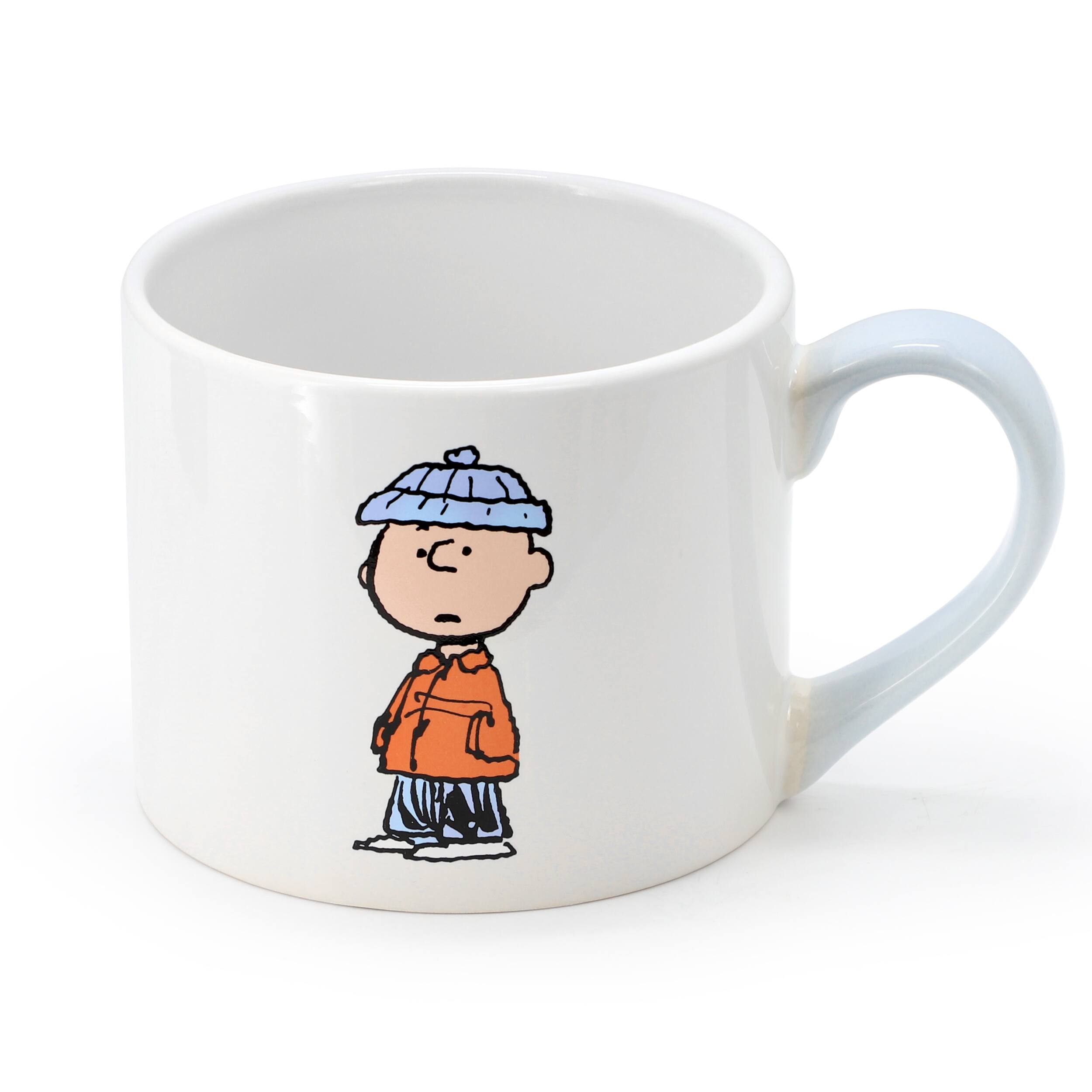 Angle. Peanuts - Peanuts All Bundled Up 4 Piece 19 Ounce Stackable Stoneware Mug Set in Light Blue - Light Blue.