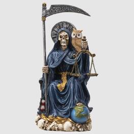 Pacific Trading - Sitting Santa Muerte in Blue Gown with Owl and Scale Figurine Death 9 Inch