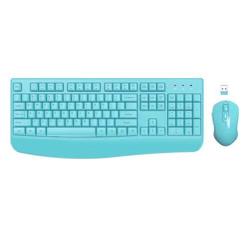 Comfort Essence - Wireless And Mouse Combo Full-sized Computer With Wrist Rest 3 Level Dpi Adjustable For Windows Os - Sky Blue