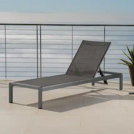 Front. Mondawe - Adjustable Aluminum Frame Mesh Chaise Lounge with Wheels - Gray.