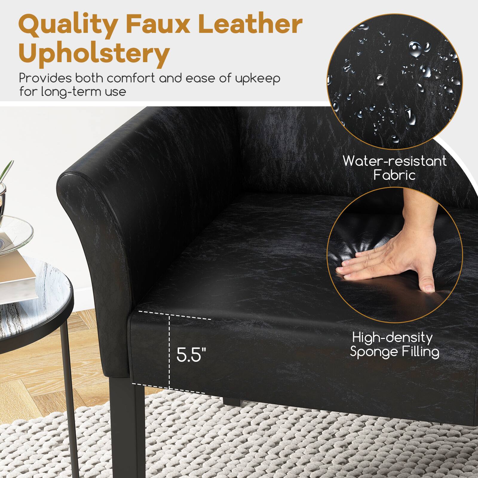 Quality Faux Leather Upholstery, Water-resistant Fabric, High-density Sponge Filling, 5.5"