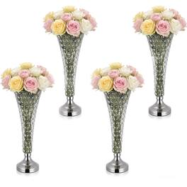 VEVOR - 4PCS Crystal Wedding Flower Vase, 20 in Tall Flower Table Centerpieces, Crystal Cylinder Banquet Vases Easy Installation - Silver