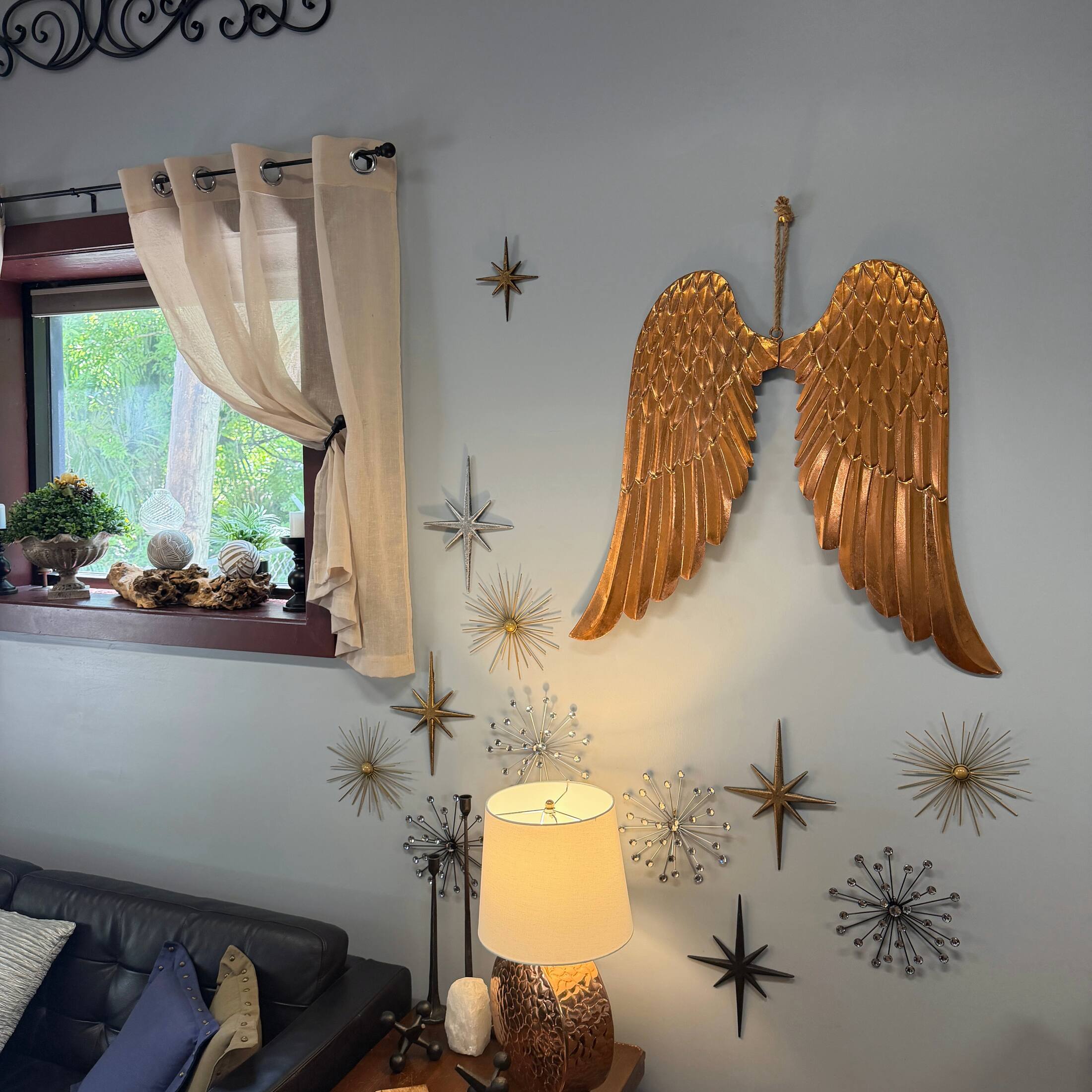 Alt View 5. Zeckos - Metal Angel Wings Wall Sculpture Copper Bronze 34 Inch Wide Jute Hanging Decor - Copper.