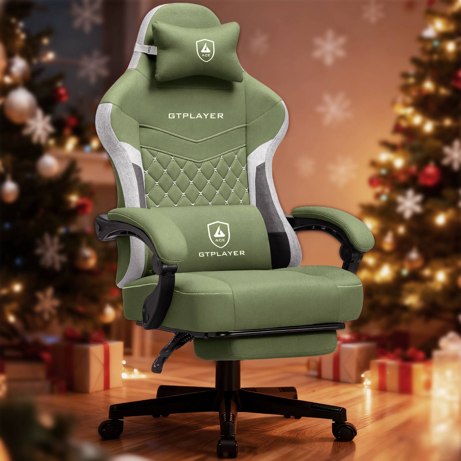 GTPlayer - Gaming Chair Fabric Computer Office Chair with Linkage Armrests High Back Desk Chair - Green