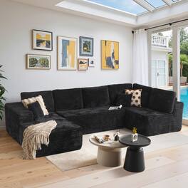 Ovios - 135" U-Shaped Modular Sectional Sofa, Cloud Couch with Chaise Lounge for Living Room - Black(G7)