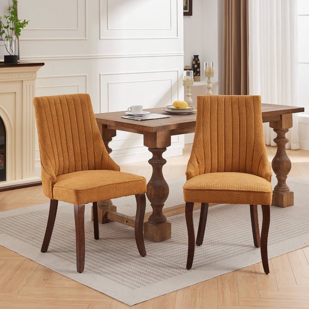 Alt View 9. Loheer - Loheer Dining Chairs Set of 2 Gold Upholstered High Back Chairs Solid Wood Legs - Gold.