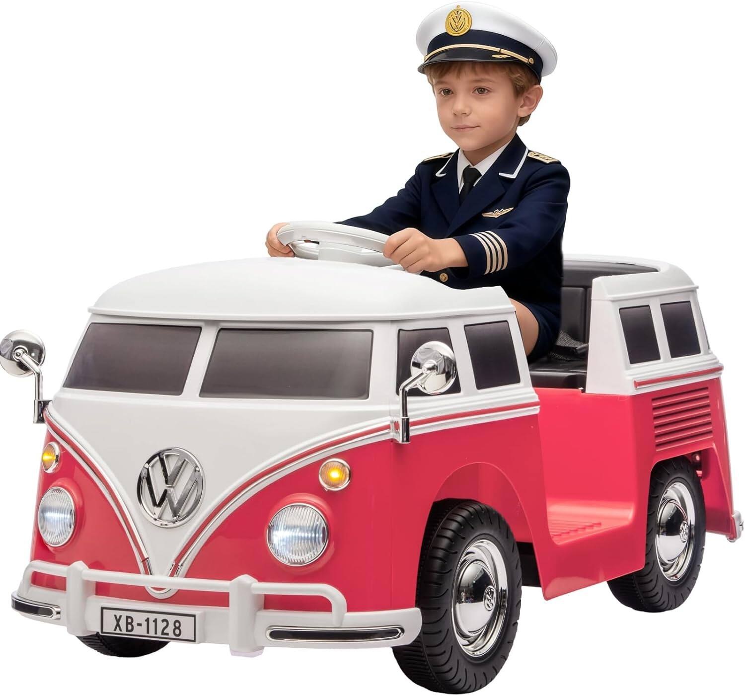 Front. GARVEE - 6V Electric Ride on Car, Licensed Volkswagen Ride on Bus for Kids with Led Light, Horn and Music - Pink.