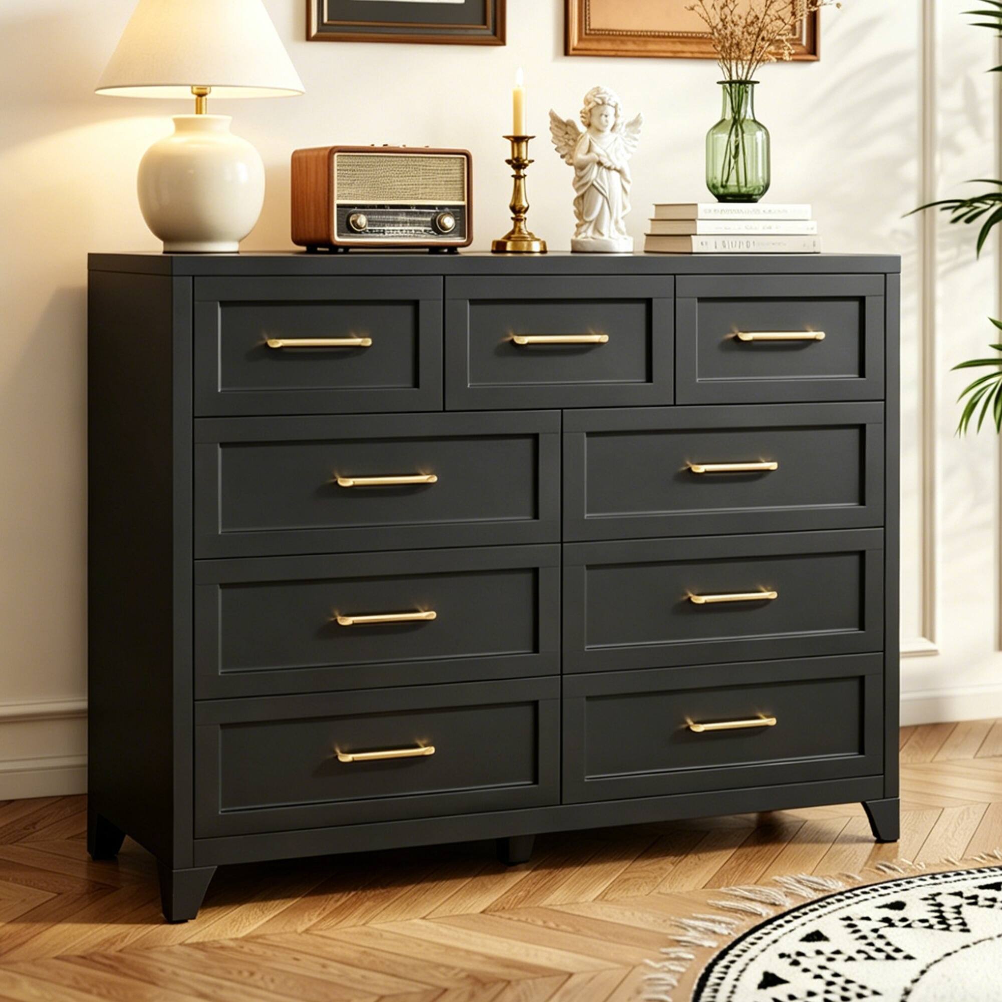 Alt View 3. Boyel Living - 9-Drawer Tall Metal Dresser with Smooth-Glide Storage - Black.