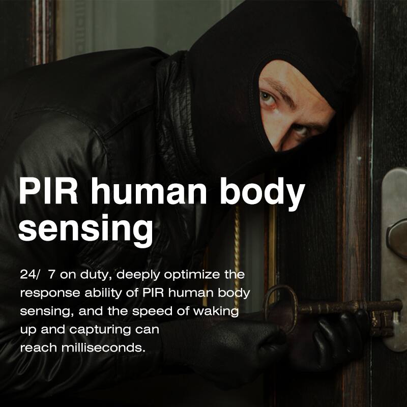 PIR human body sensing

24/7 on duty, deeply optimize the response ability of PIR human body sensing, and the speed of waking up and capturing can reach milliseconds.