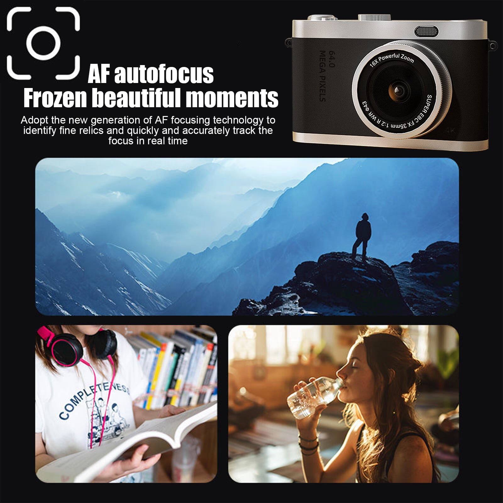 AF autofocus  
Frozen beautiful moments  

Adopt the new generation of AF focusing technology to identify fine relics and quickly and accurately track the focus in real time  

MEGA 64.0 PIXELS  
16X Powerful Zoom  
ED SUPER WR EBC  
1:2.8-5.6  

COMPLETE
