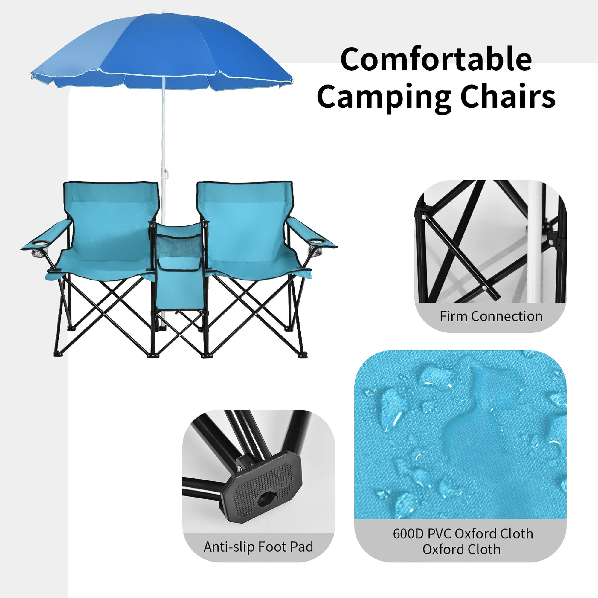 Comfortable Camping Chairs Firm Connection Anti-slip Foot Pad 600D PVC Oxford Cloth