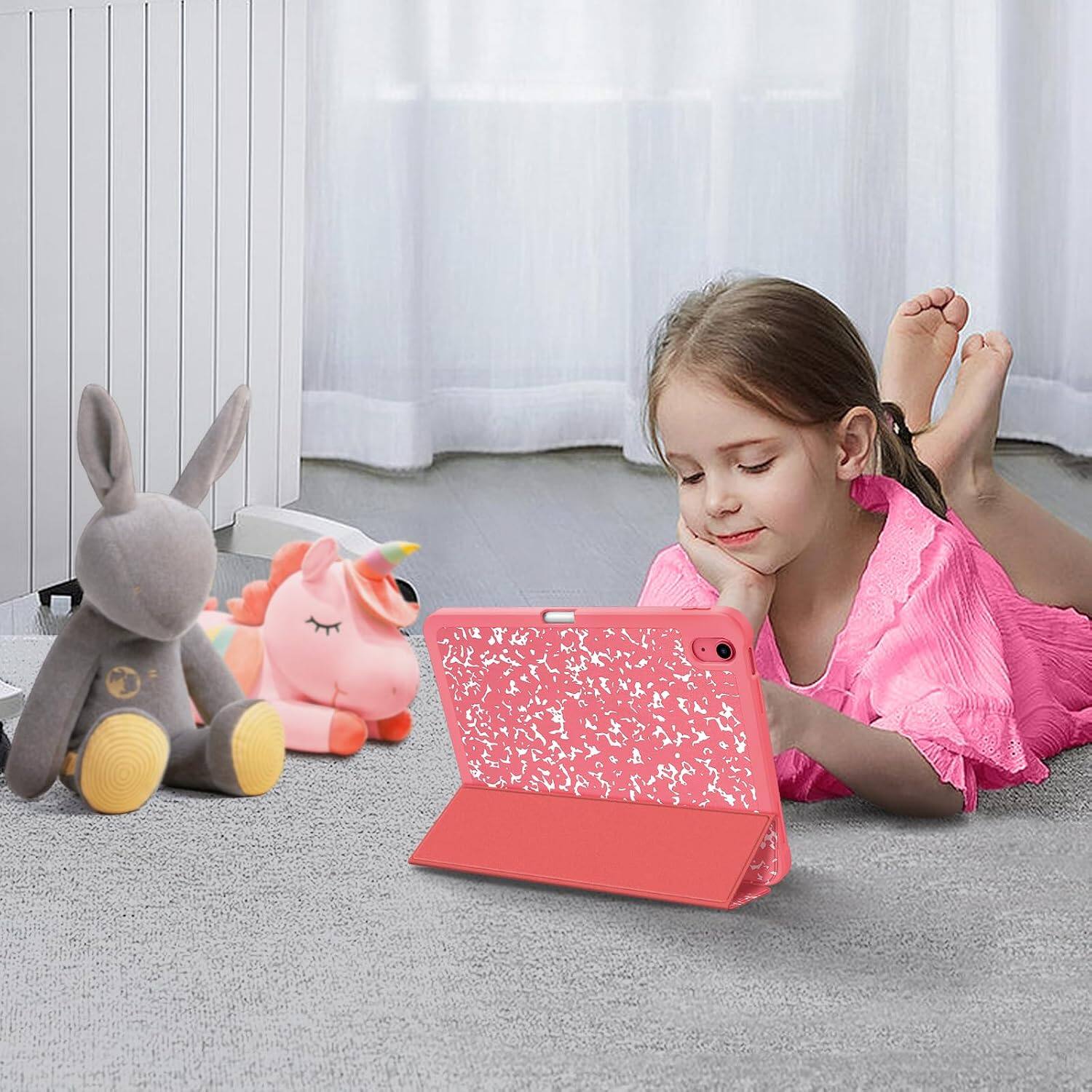Alt View 4. Fintie - Slim Case for iPad (A16) 11-inch 2025 and iPad 10th Gen 10.9 inch 2022, Tri-Fold Stand, Flexible Soft TPU Back Cover - Composition Book Pink.