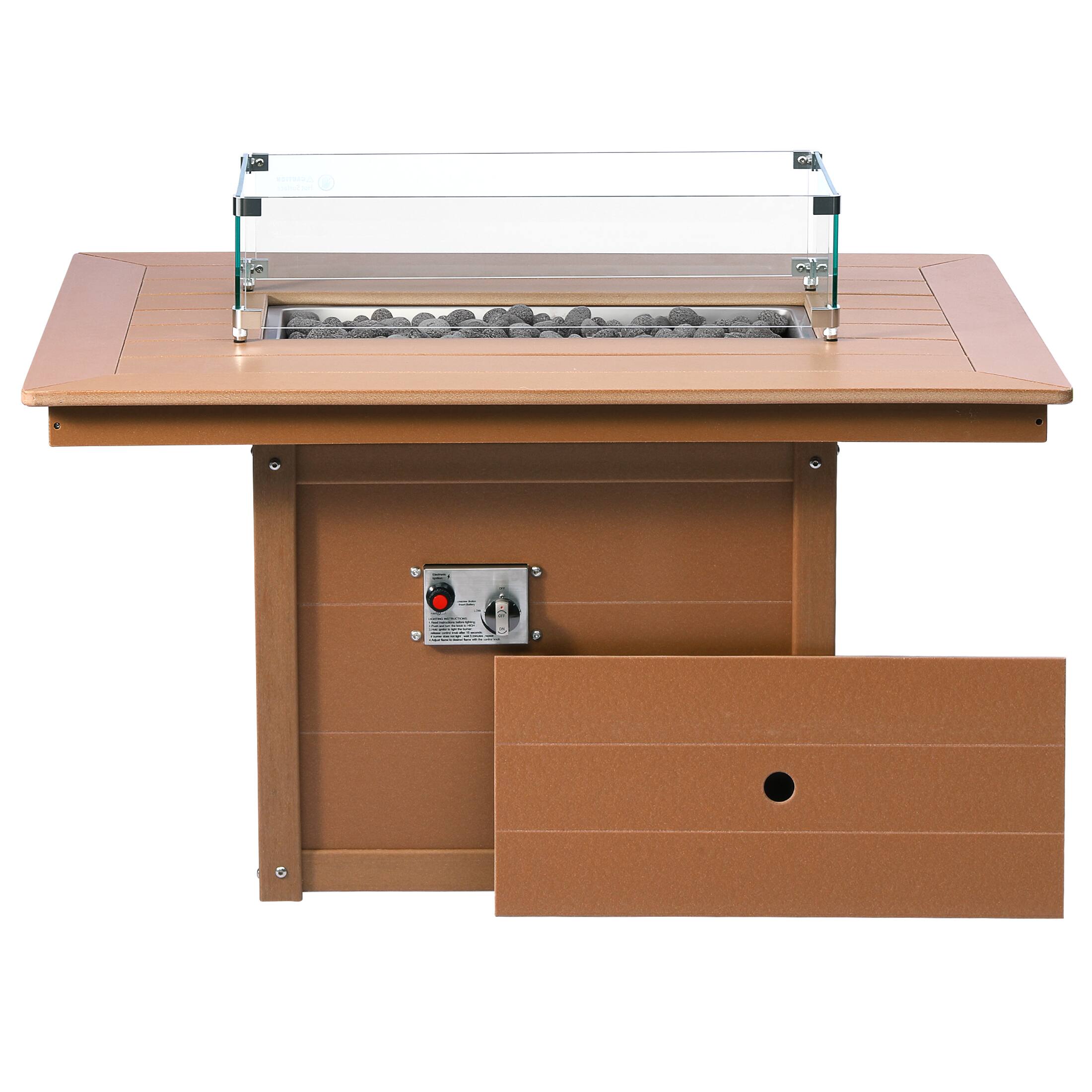 "WestinTrends - Helios 46"" Modern Outdoor 55,000 BTU Patio Gas Propane Rectangle Deck Fire Pit Table - Teak" price history on PriceWatchPro