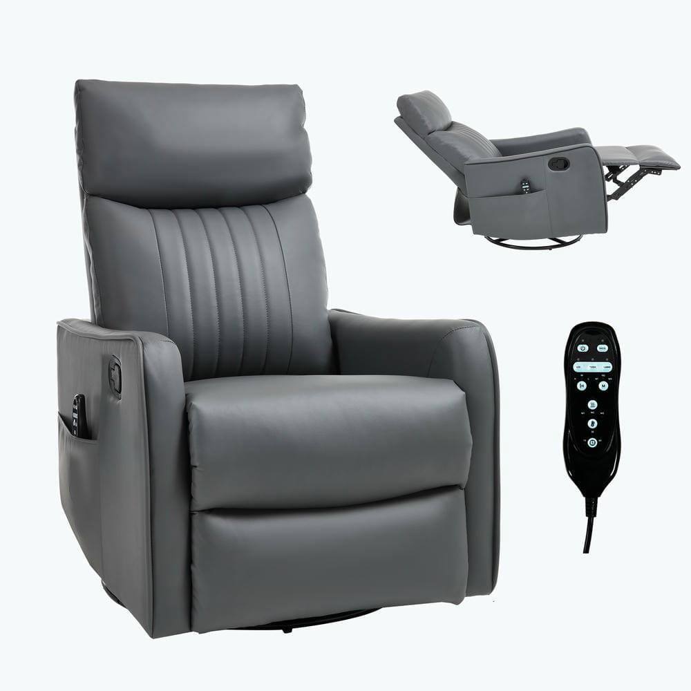 Front. Kadyn - Faux Leather Heat Massage Recliner Chair, 8 Vibration Modes & Lumbar Heat, Rocker Swivel, Grayish Green - Gray.