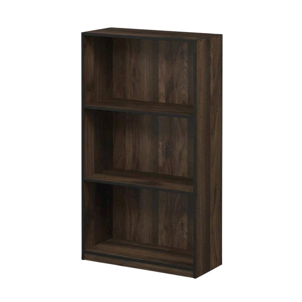 FurniFact - Wood 3-Tier Bookcase with Storage Shelves in Walnut and Black Finish - Columbia Walnut/Black