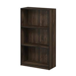 FurniFact - Wood 3-Tier Bookcase with Storage Shelves in Walnut and Black Finish - Columbia Walnut/Black