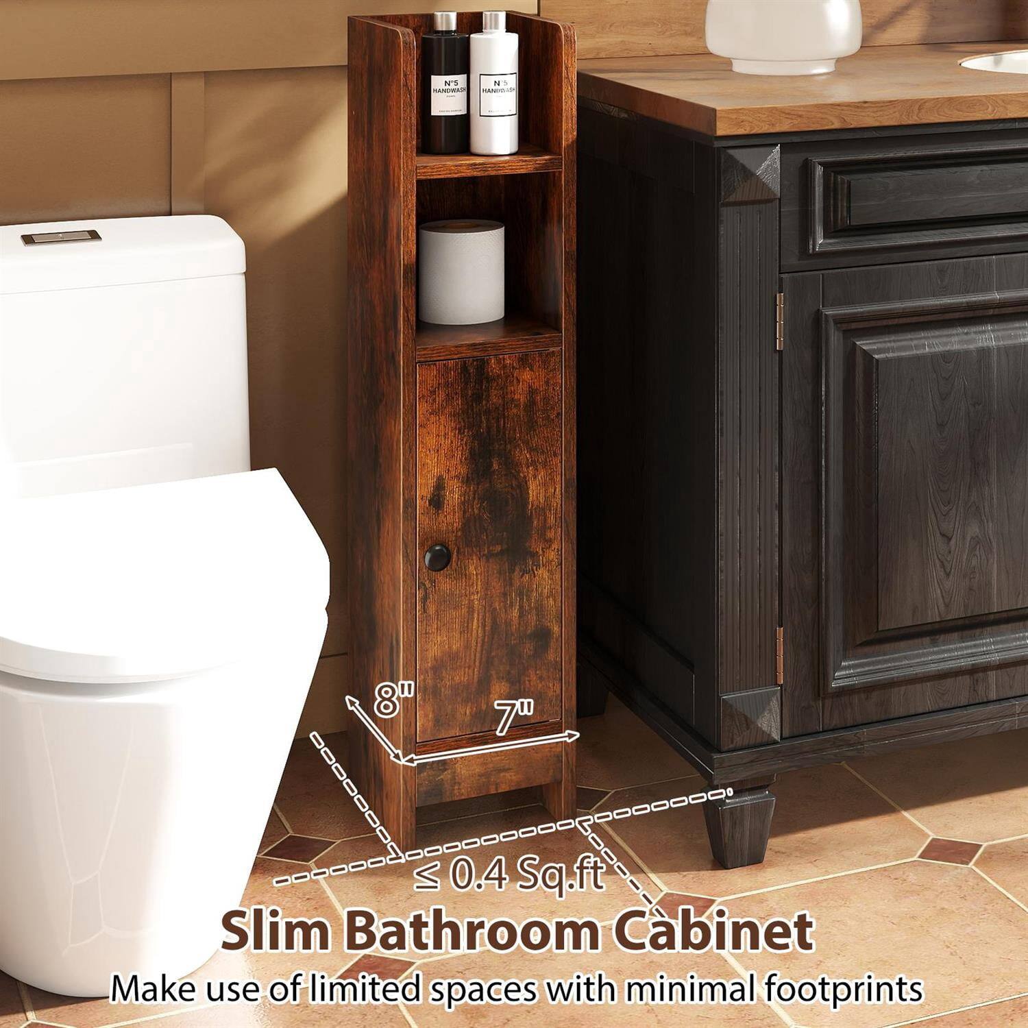 Slim Bathroom Cabinet  
Make use of limited spaces with minimal footprints  

NS N - 8" 7 VI 0.4 Sq.ft