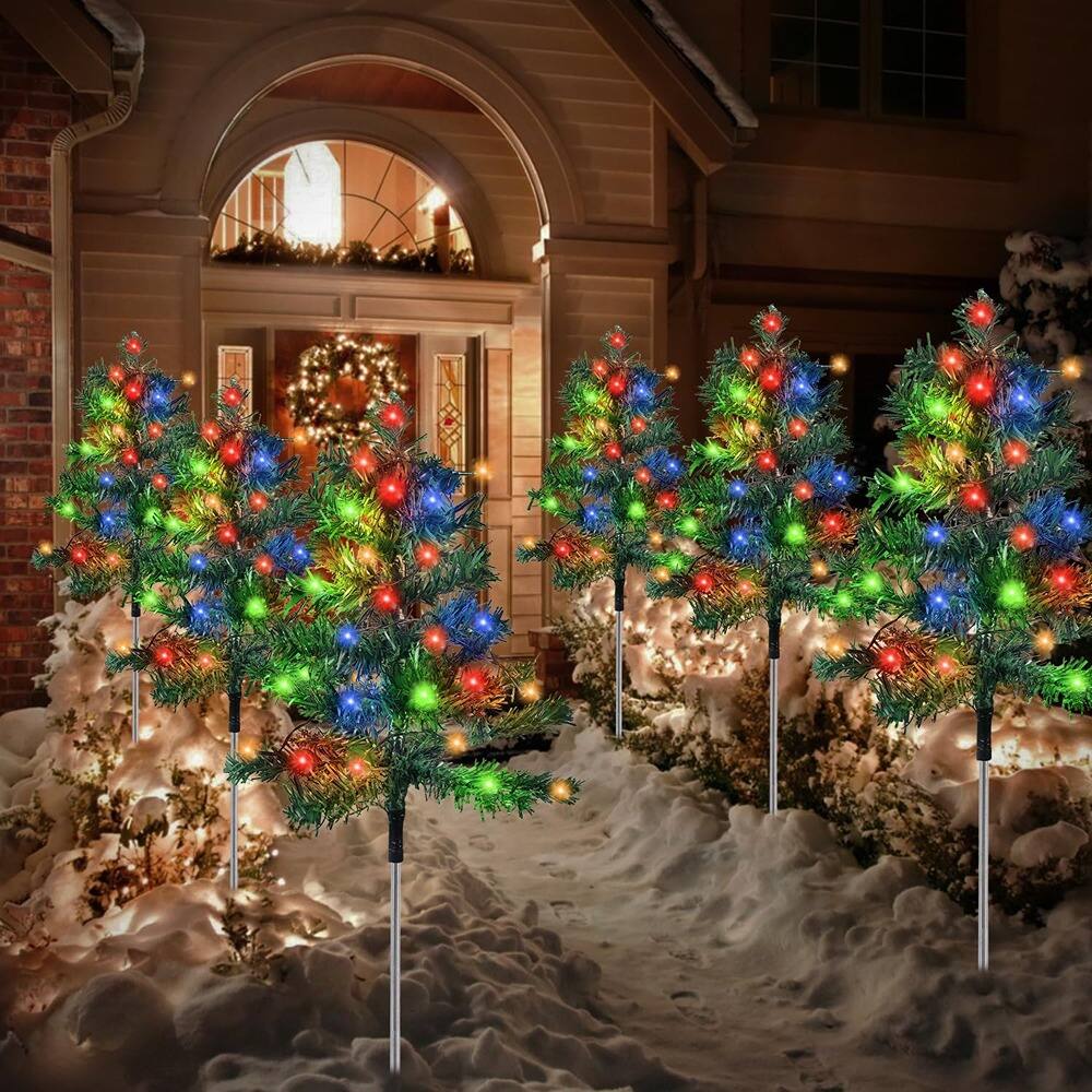 Angle. MOSZAR LLC - 6-Pack Solar Christmas Tree with 8 Lighting Modes 120 Multi-Color - MULTICOLOR.