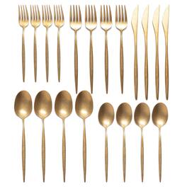 Larder & Vine - 20-Piece Vintage Flatware Set for 4, Made in Portugal from 18/10 Stainless Steel - Vintage Gold