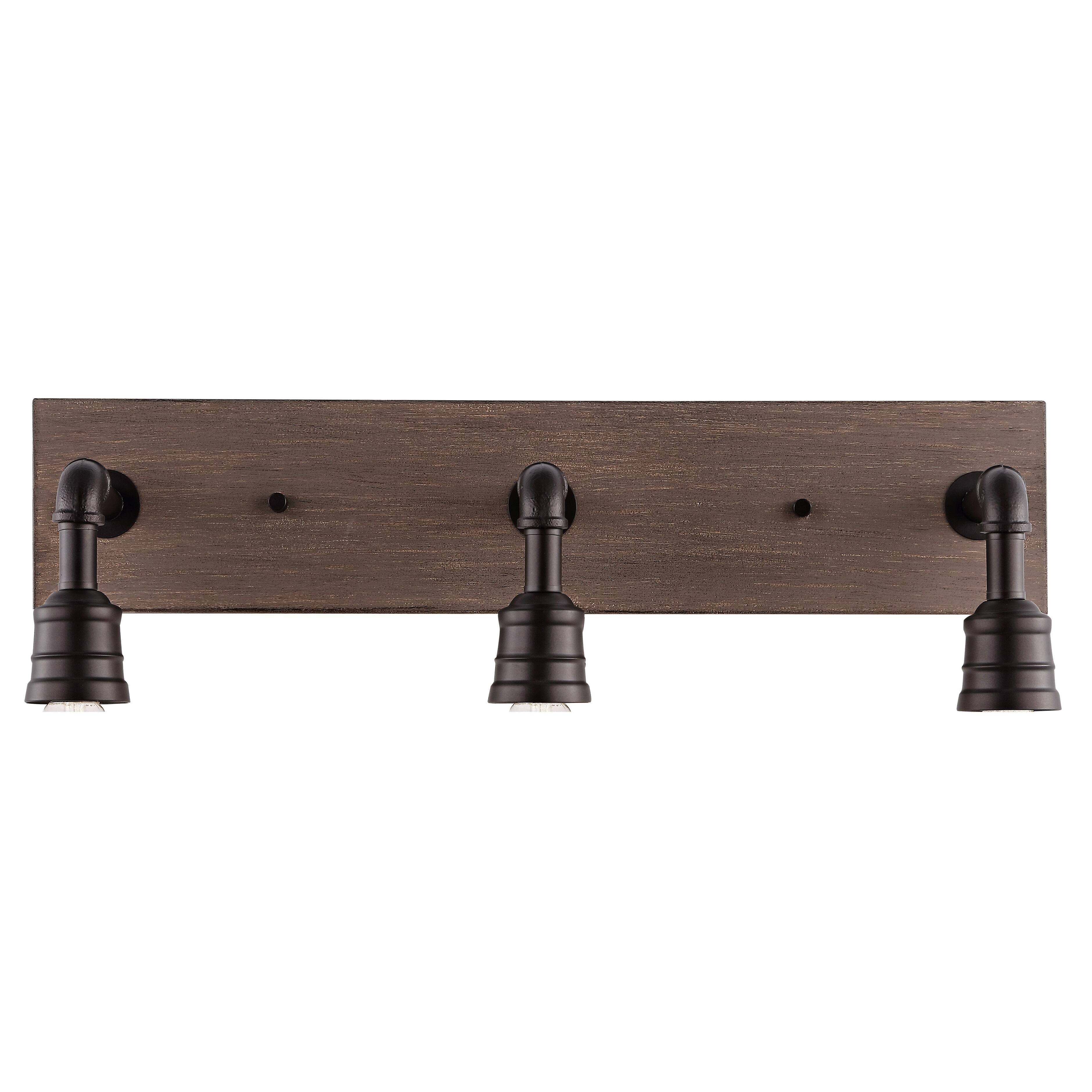 Alt View 5. Jonathan Y - Corbett 22.13" 3-Light Rustic Farmhouse Iron LED Vanity, Oil Rubbed Bronze/Brown Wood Finish - Oil Rubbed Bronze.
