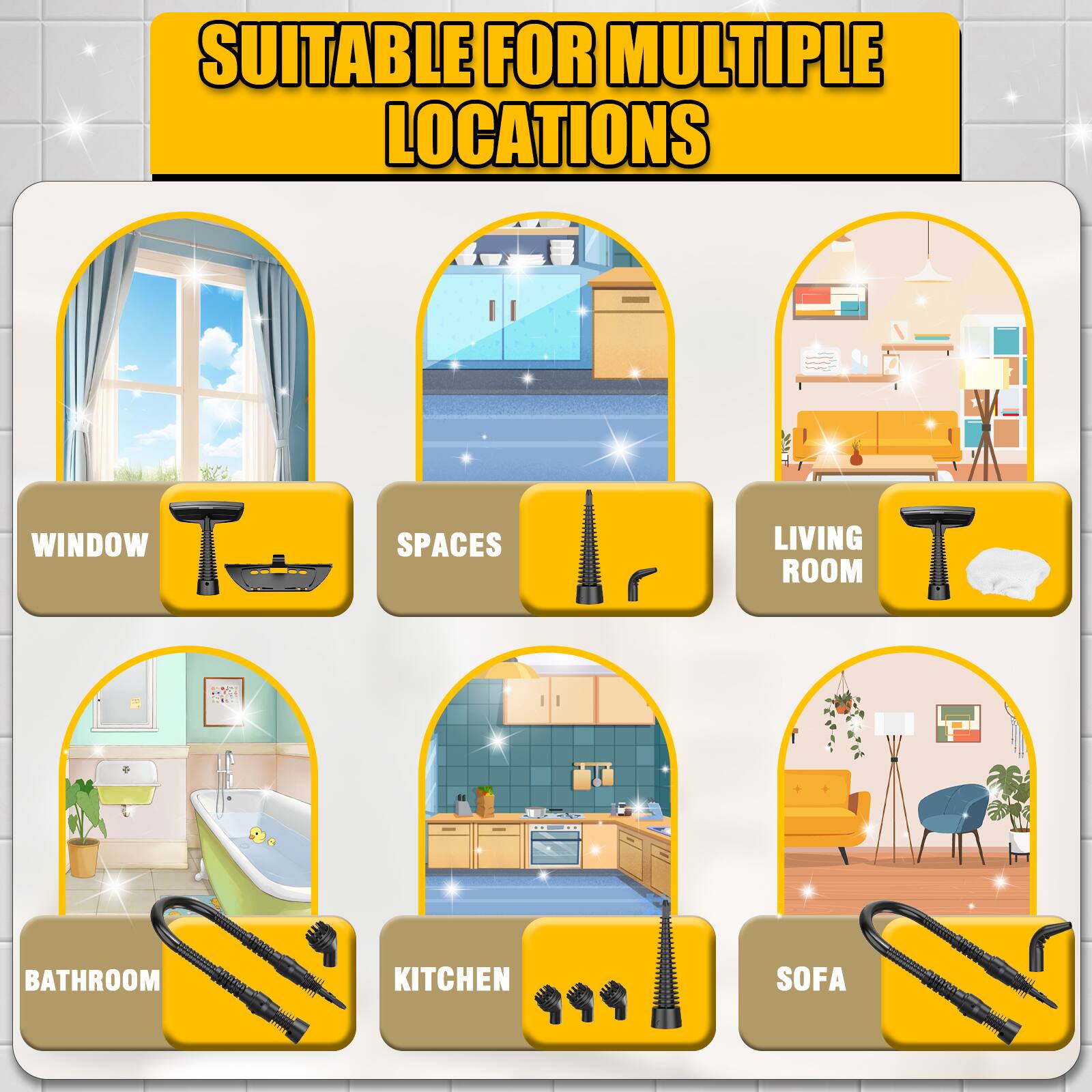 SUITABLE FOR MULTIPLE LOCATIONS

- WINDOW
- SPACES
- LIVING ROOM
- BATHROOM
- KITCHEN
- SOFA