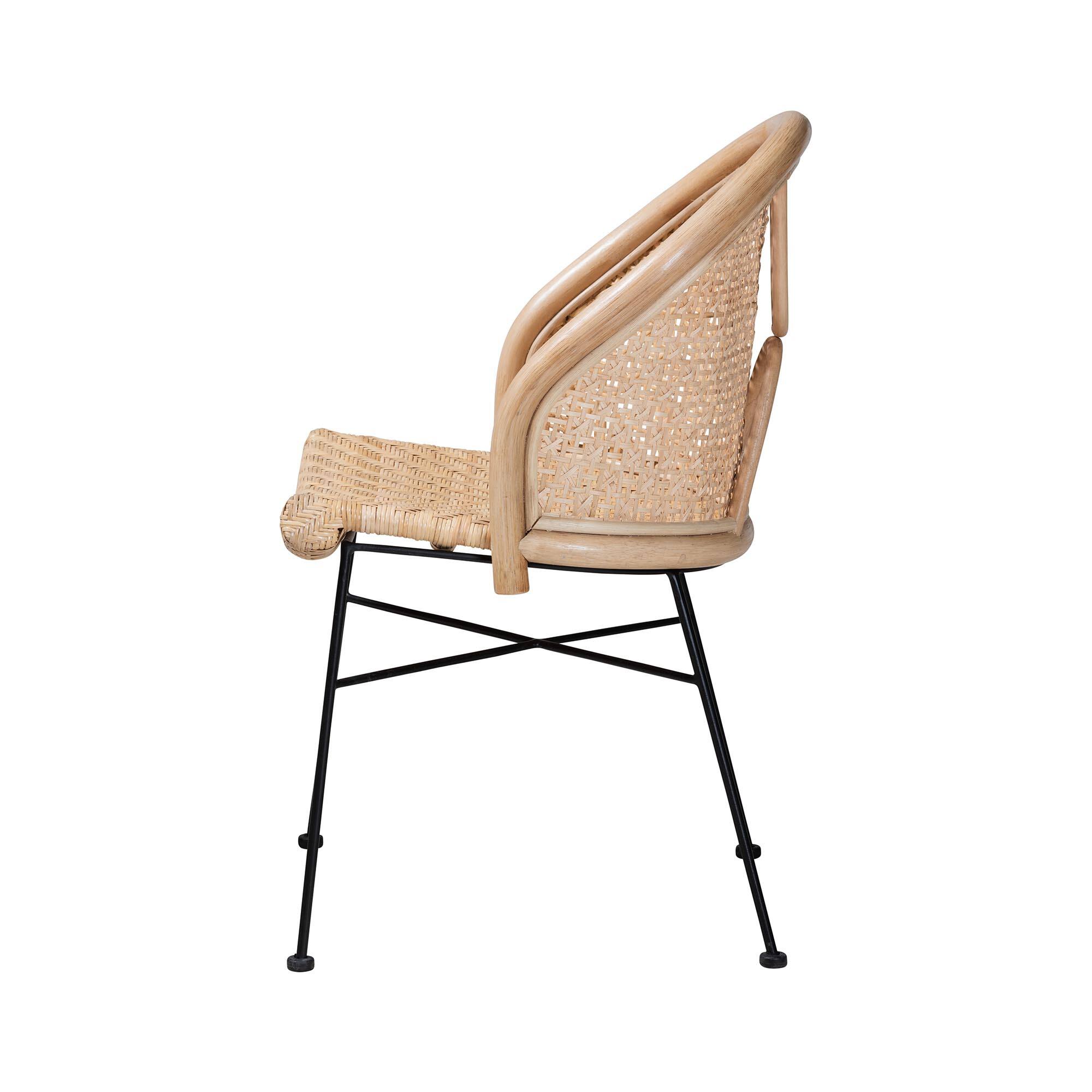 Left. bali & pari - Lisa Modern Bohemian Rattan and Metal Dining Chair - Natural Brown/Black.