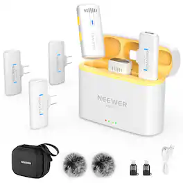 Neewer - Wireless Lavalier Mic System for iPhone/Android, 2 TX & 4 RX, White, KM20