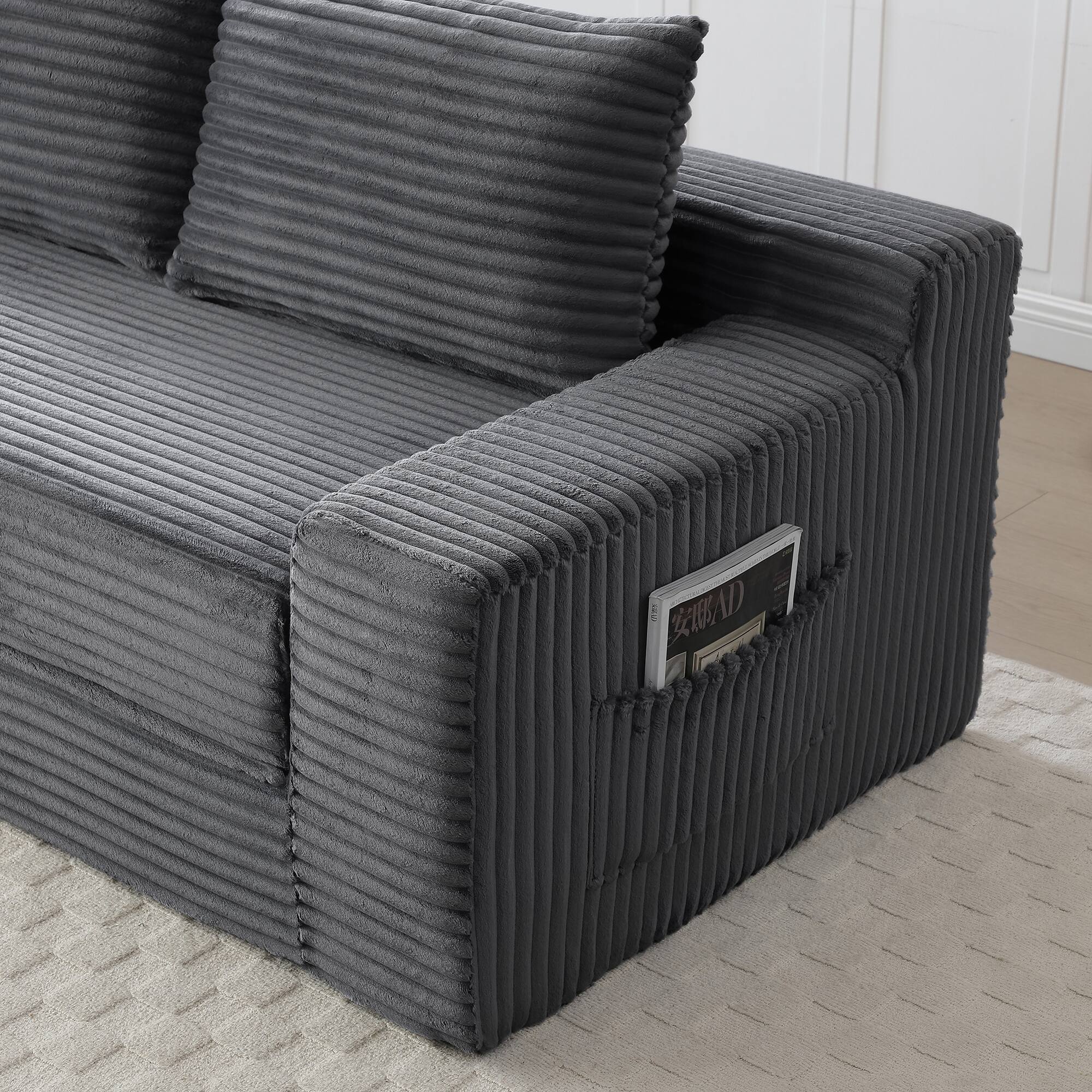 Alt View 5. Trinkets Crazed - Memory Foam Cloud Loveseat Sofa,2 in 1 Convertible Folding Couch Bed,No Assembly Compressed Corduroy Floor Lounge Sofa - Gray.