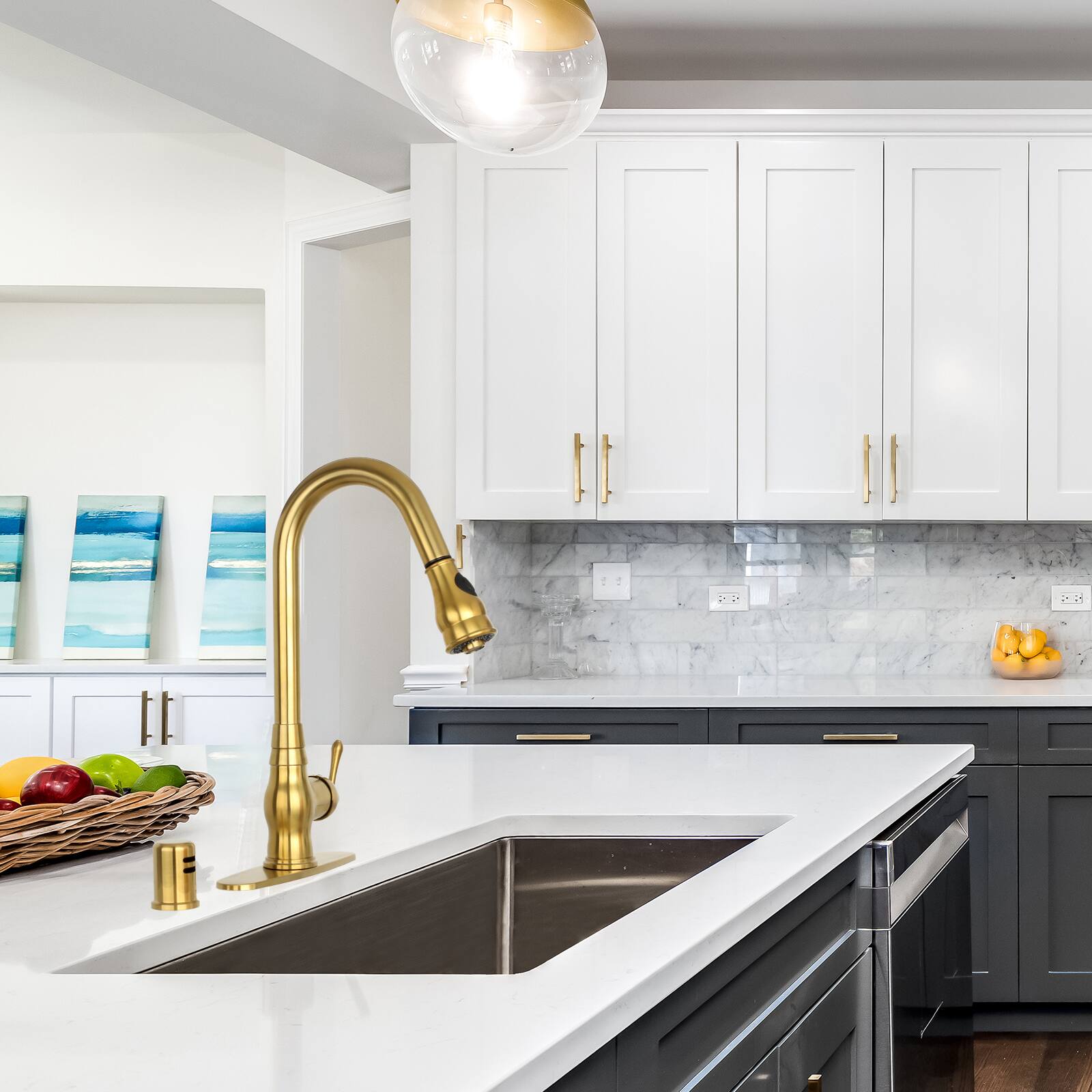 Alt View 4. Akicon - Akicon Solid Brass One-Handle Kitchen Faucet with Pull Down Sprayer in Brushed Gold - Brushed Gold.