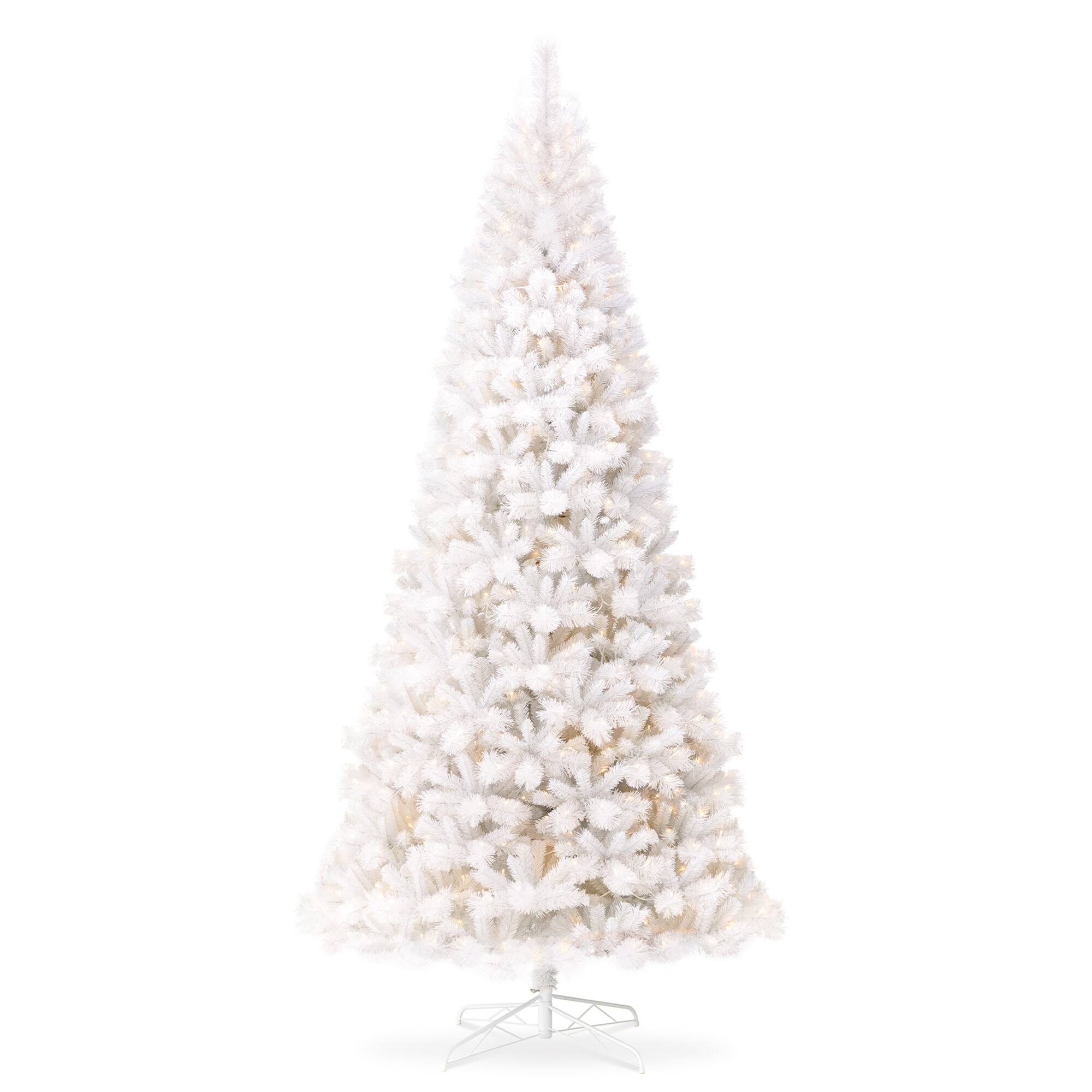 Angle. Glitzhome - 10ft Pre-Lit White Pine Full-size Artificial Christmas Tree with 800 Warm White Lights - White.