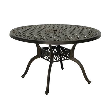 Front. Mondawe - 47" cast aluminum round dining table - Bronze.