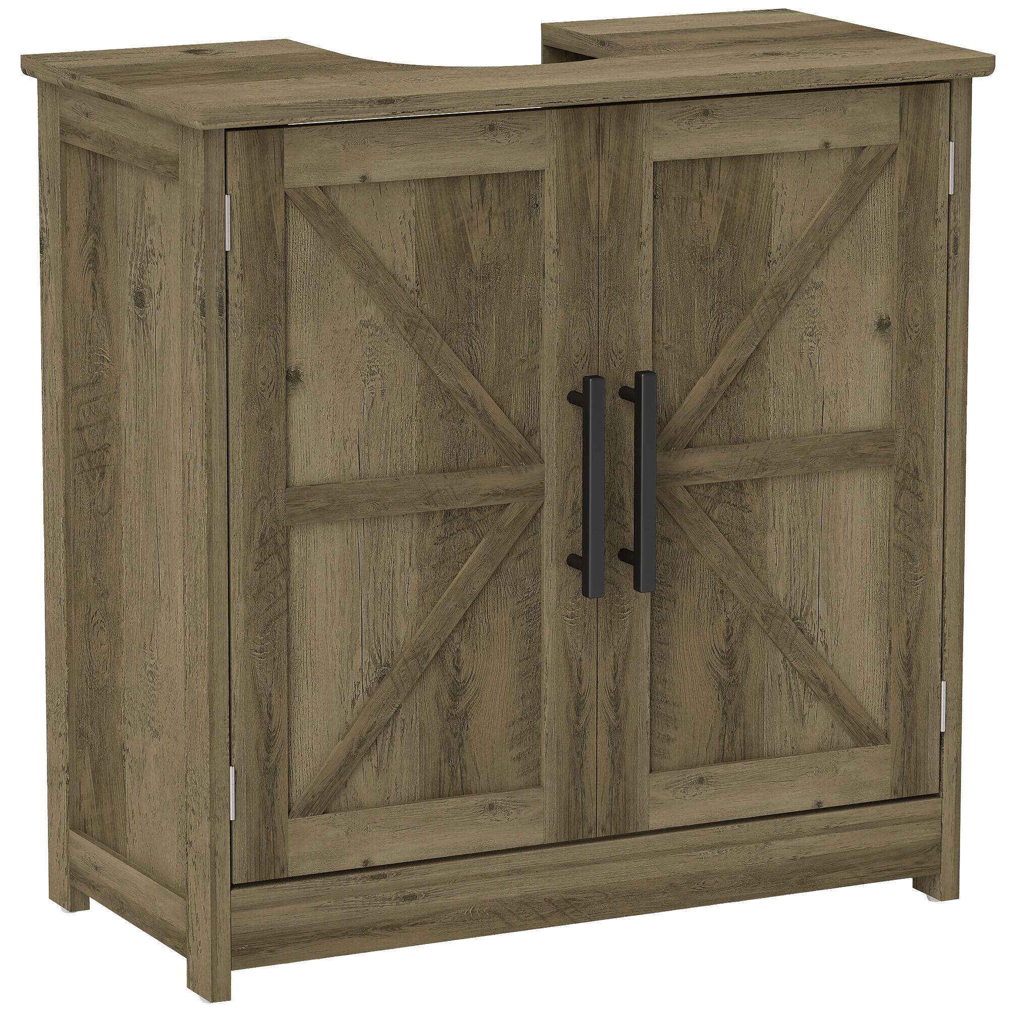 Farmhouse Freestanding Pedestal Sink Cabinet w/ 2 Barn Doors & Shelf