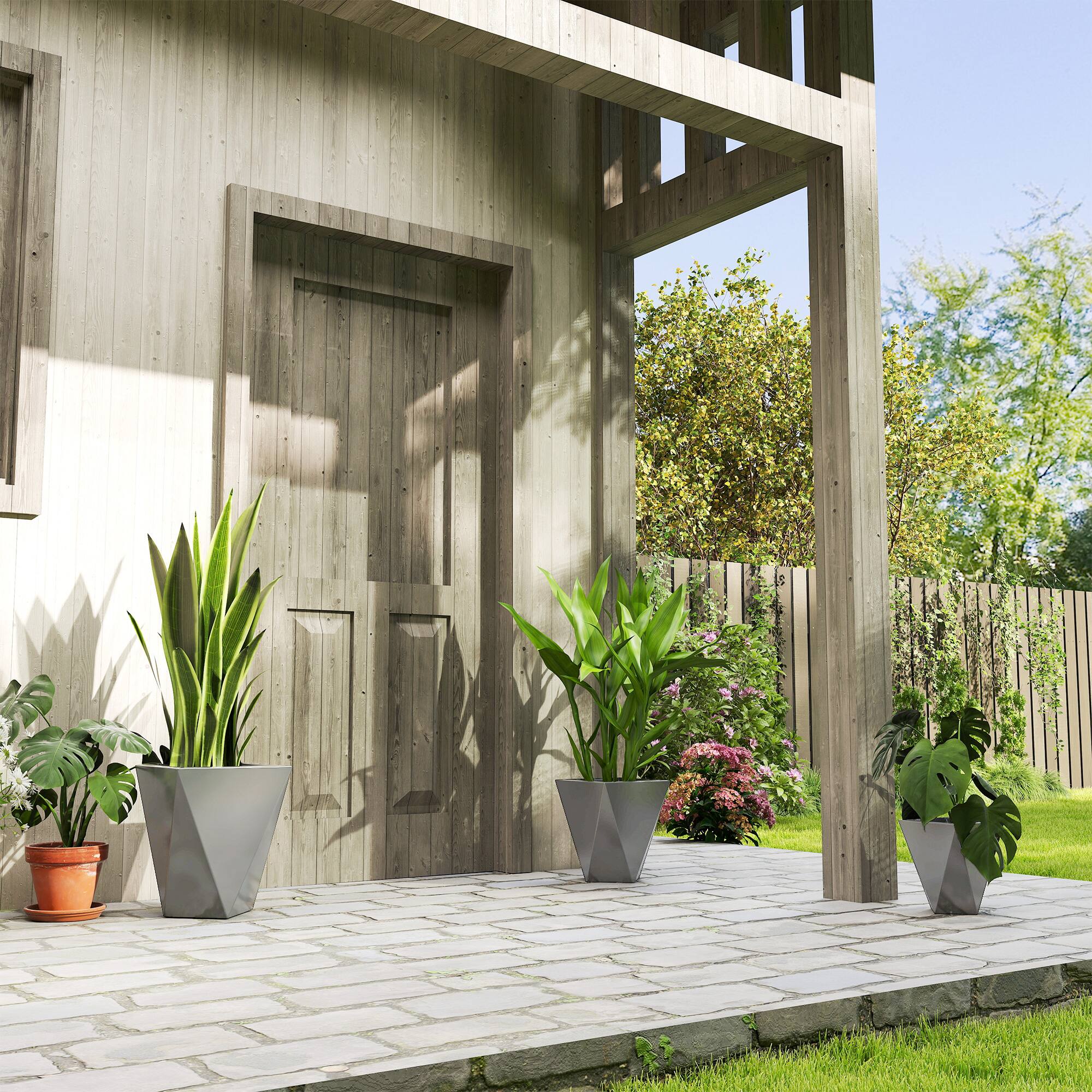 Alt View 1. Outsunny - Outdoor Planters Set of 3 MgO Tall Planters Stackable Flower Pots with Drainage Holes for Garden - Gray.