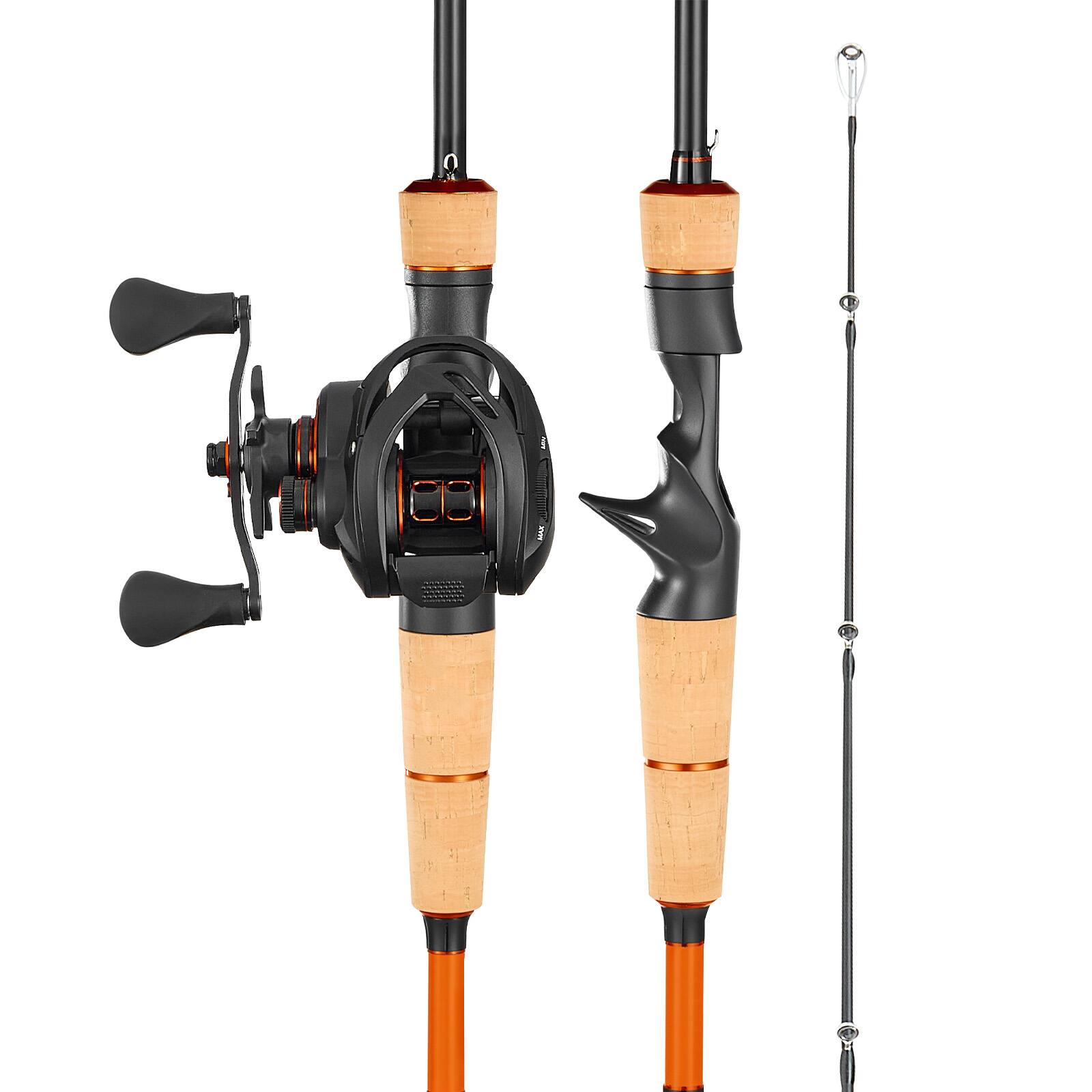 Front. VEVOR - Rod and Fishing Reel Combo, IM7 Carbon Fiber Baitcasting Rod and Reel Combo, Bass Fishing Pole with 6+1 BB System - Black.