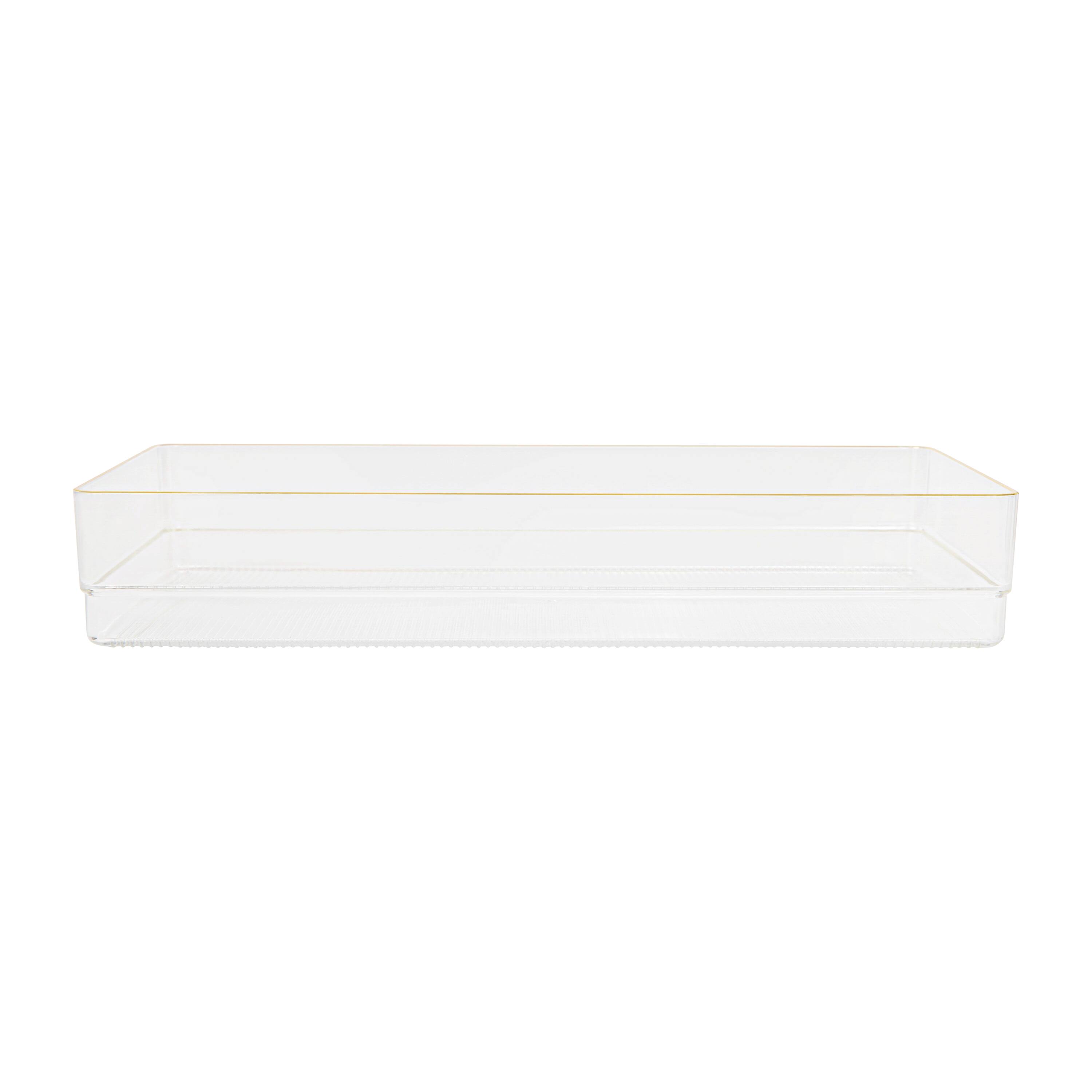 Alt View 17. Martha Stewart - Kerry Set of 8 Plastic Stacking Desk Drawer Organizers with Gold Trim - 9 x 3 - Clear/Gold Trim.
