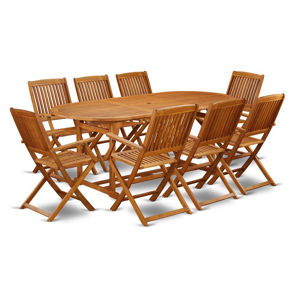 Front. East West Furniture - Wooden Patio Set Natural Oil - Brown.