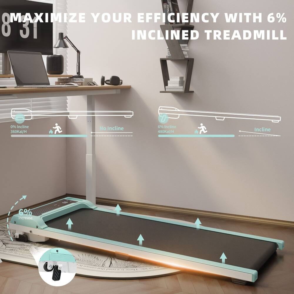 MAXIMIZE YOUR EFFICIENCY WITH 6% INCLINED TREADMILL

0% Incline: 360Kcal/H  
No Incline  
6% Incline: 480Kcal/H  
Incline 6% Increase
