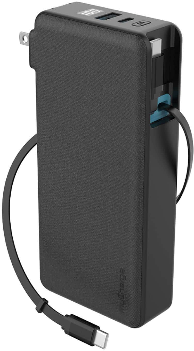 myCharge - RetractaCharger 20,000 mAh Portable Charger for Most USB-C Phones - Black - Front_Zoom