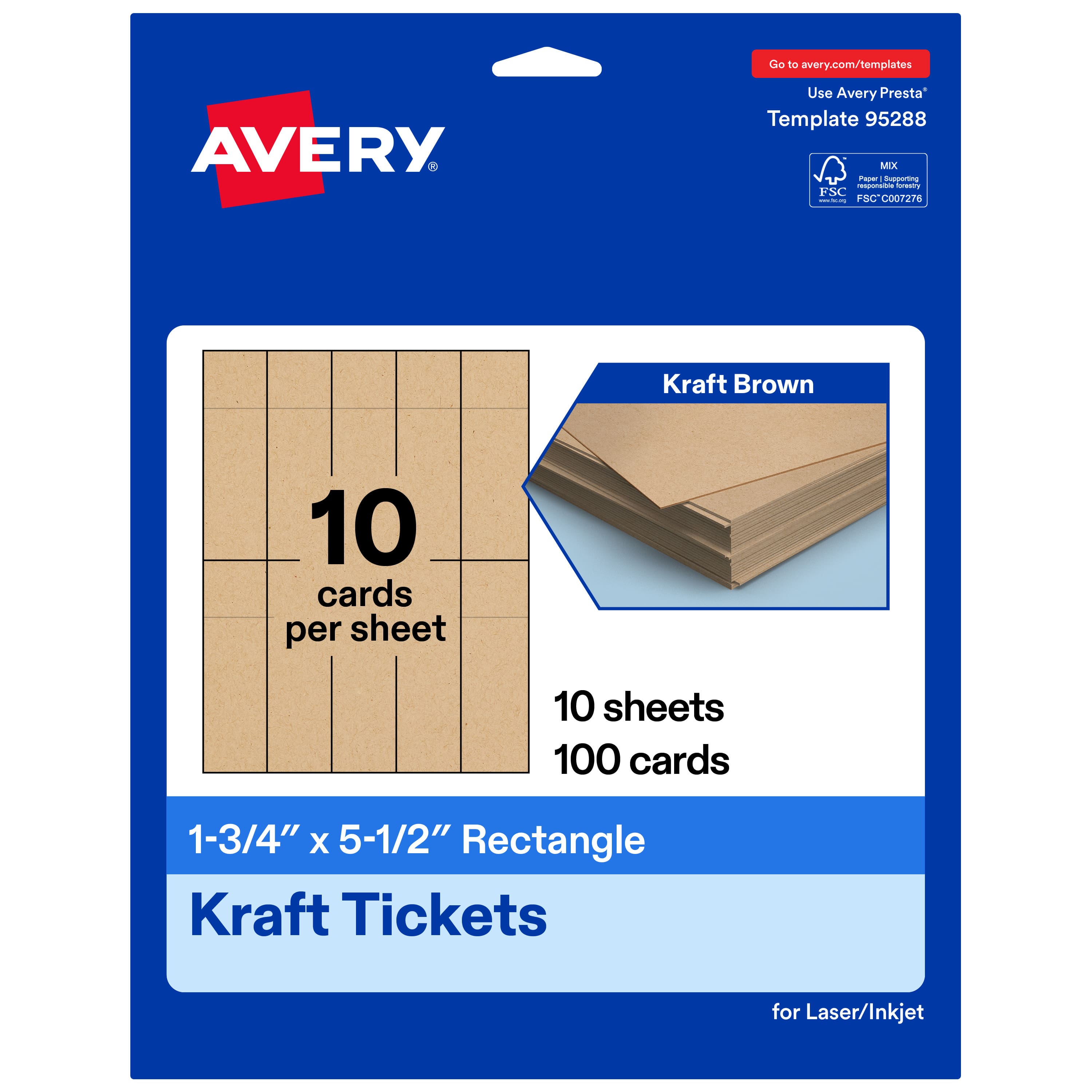 Avery - 1-3/4" x 5-1/2" Rectangle Tickets, Kraft 100ct - Brown