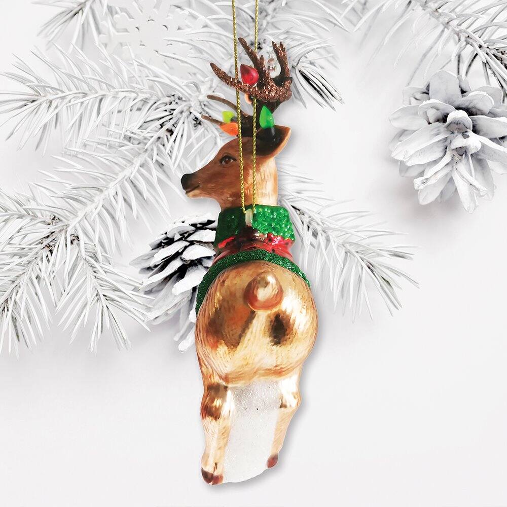 Back. OrnamentallyYou - Festive Reindeer Glass Christmas Ornament Figurine - Multi-colored.