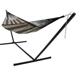 Sunnydaze - 2-Person Cotton/Nylon Hammock with Steel Stand - Black/Natural