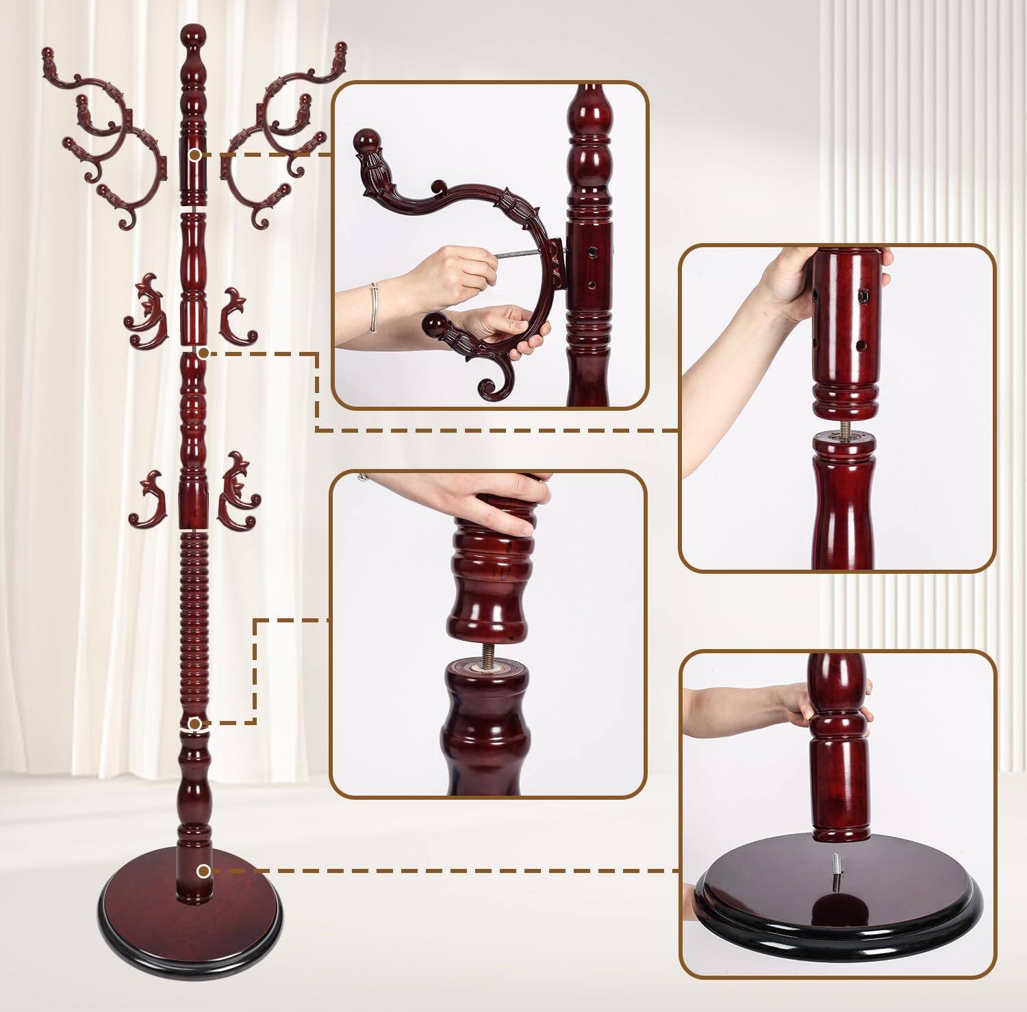 Alt View 3. Hirose Alice - Coat Rack Stand Solid Wooden Coat Tree with - Rosewood.