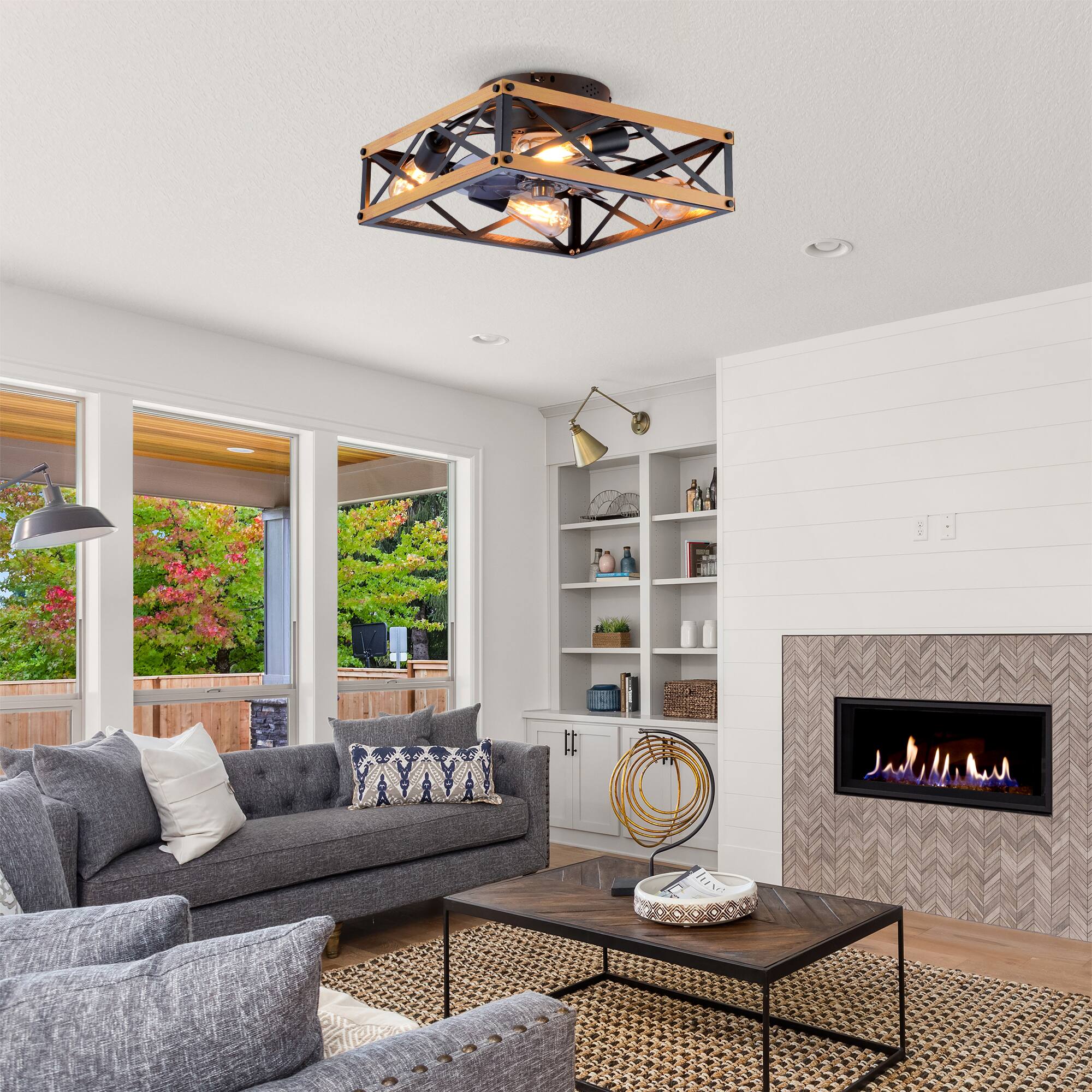 Left. GOODSILO - 22.6'' Flush Mount Ceiling Fan with Remote, 6-Speed, Reversible, Timer (Bulbs Not Included) - Bronze,Brushed Gold.