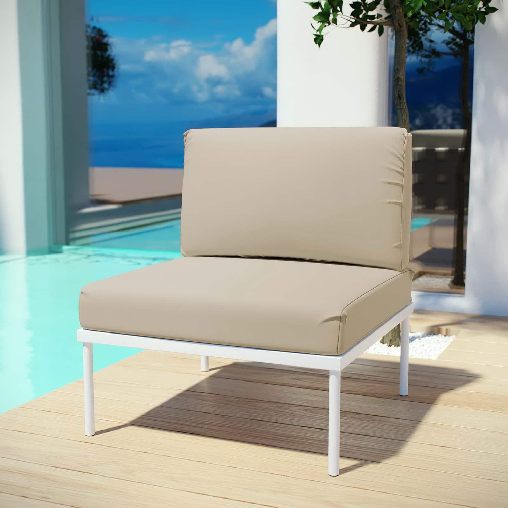Harmony Armless Outdoor Patio Aluminum Chair by Modway - White Beige