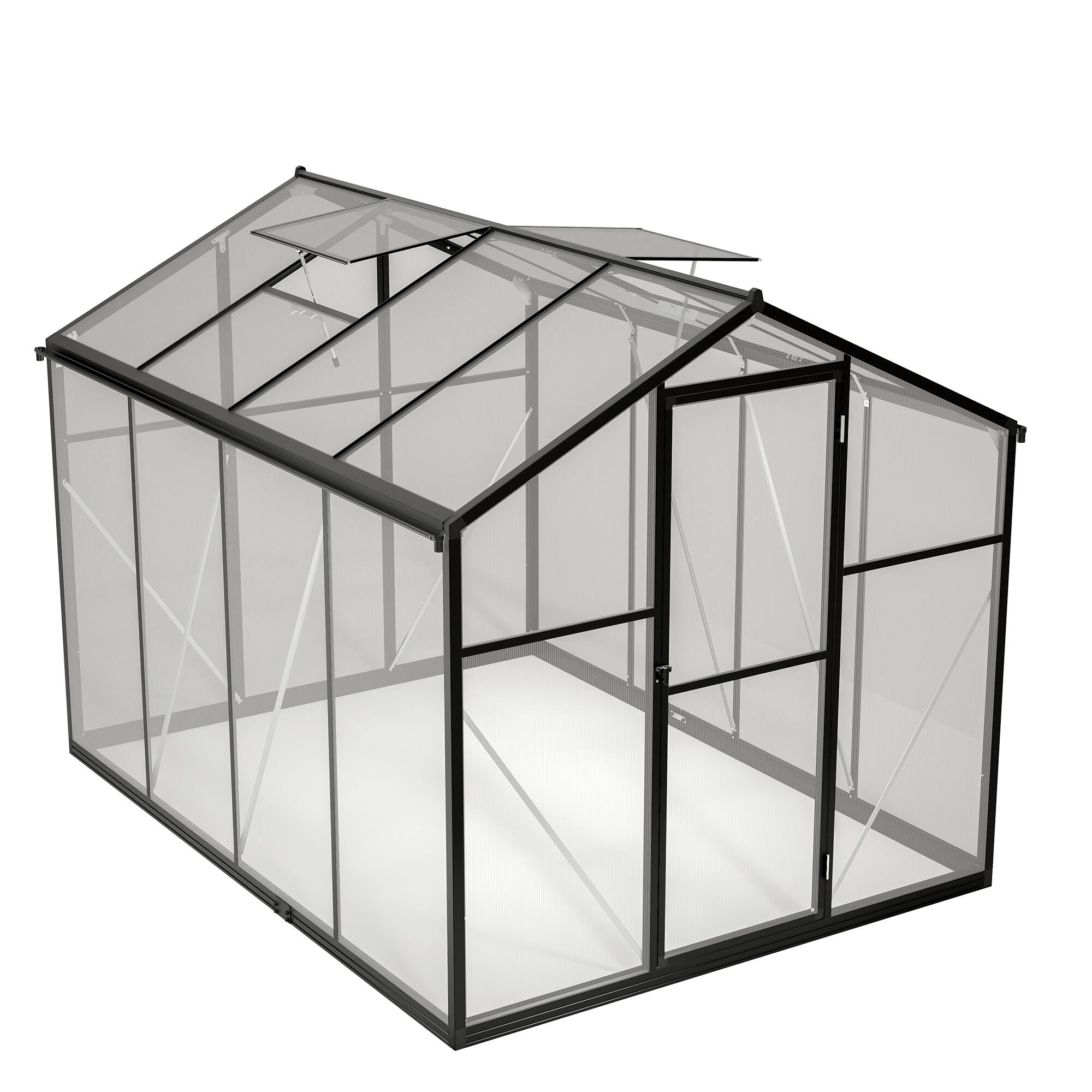 Alt View 8. Mondawe - 6x8 FT Polycarbonate Walk-in Greenhouse with Aluminum Frame and Roof Vent - Black.