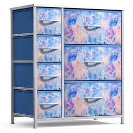Sorbus - Dresser with 7 Drawers - Storage Chest Organizer with Steel Frame, Wood Top, Handles, Fabric Bins - Tie dye blue